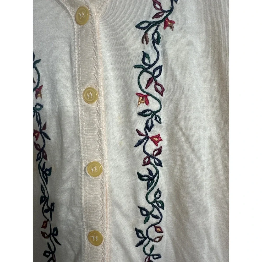 White Stag Womens Cream Floral Embroidered Button Front Cardigan Top Medium NWT - Picture 2 of 7